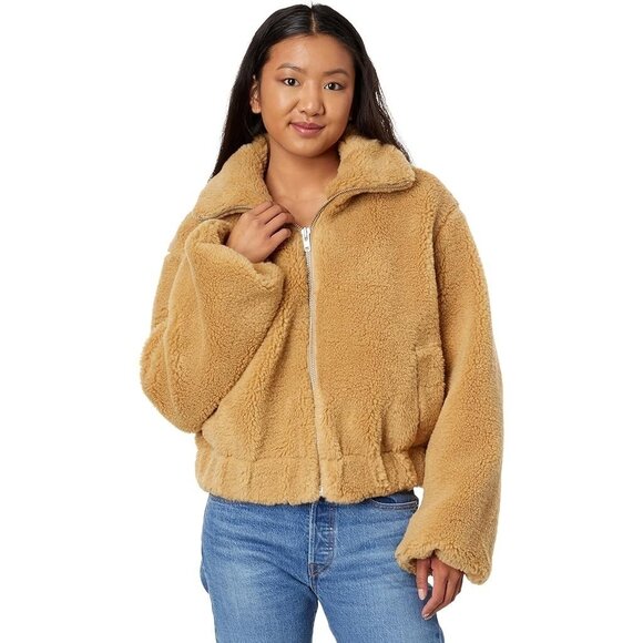 Free People Jacket Size L Get Cozy Teddy Sherpa Oversized Jacket Tan Brown - Picture 1 of 11